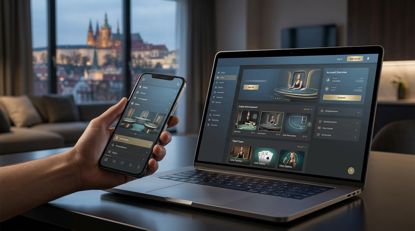 Futuristické rozhraní online kasina na mobilu a notebooku pro rok 2026